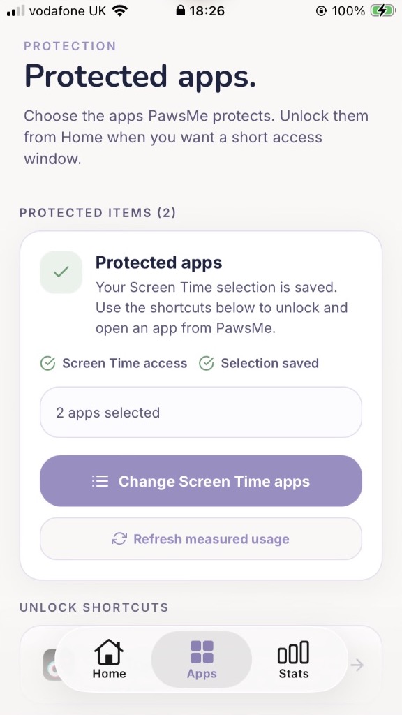 PawsMe screen for choosing protected apps